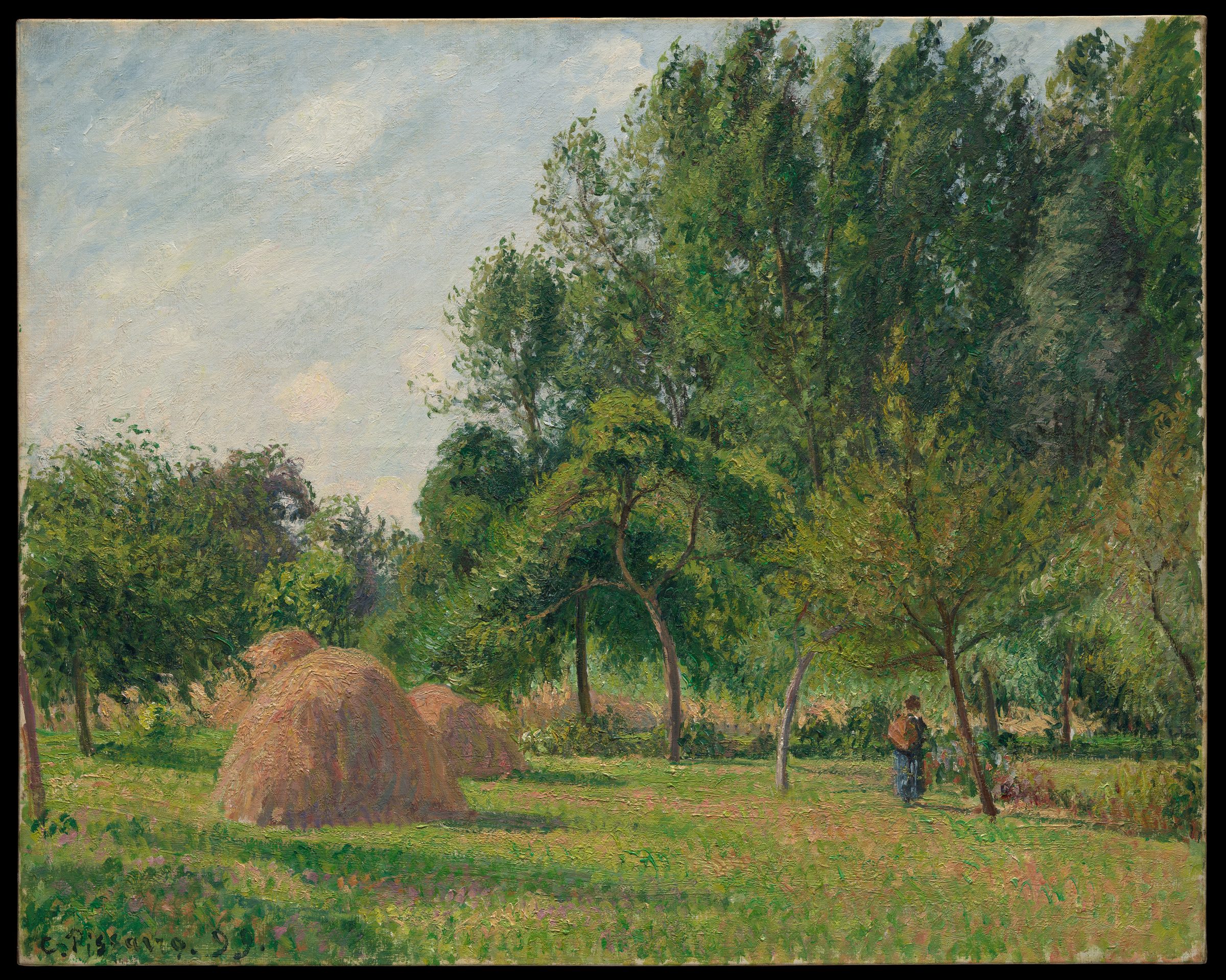 Haystacks, Morning, Eragny, painting by Camille Pissarro, 1899