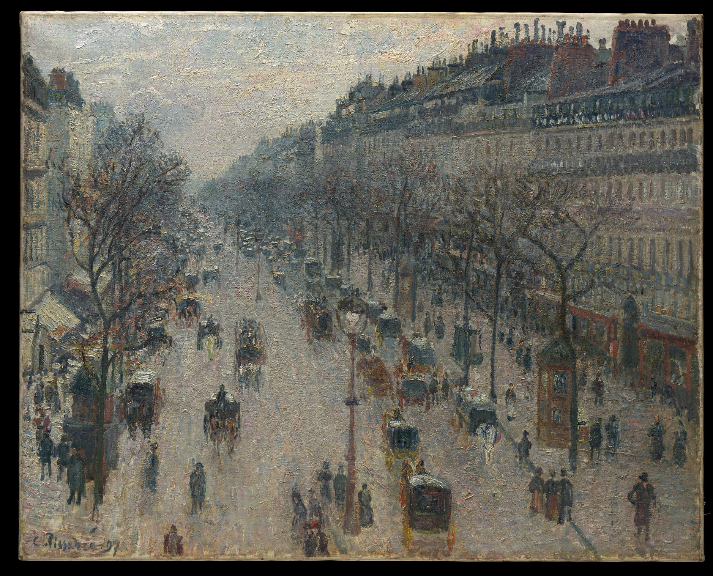 The Boulevard Montmartre on a Winter Morning, painting by Camille Pissarro, 1897