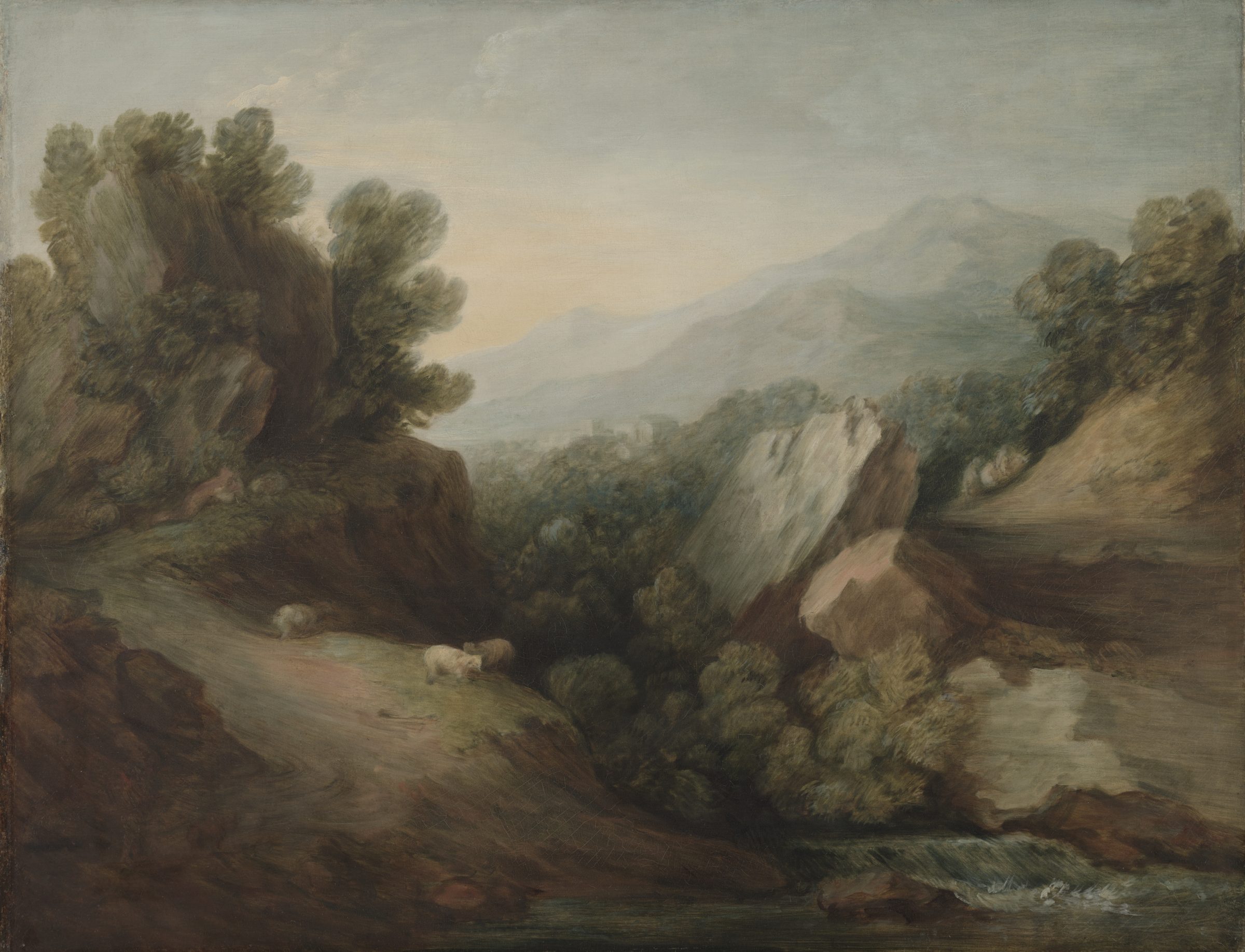 Rocky, Wooded Landscape with a Dell and Weir, painting by Thomas Gainsborough, c. 1782–1783