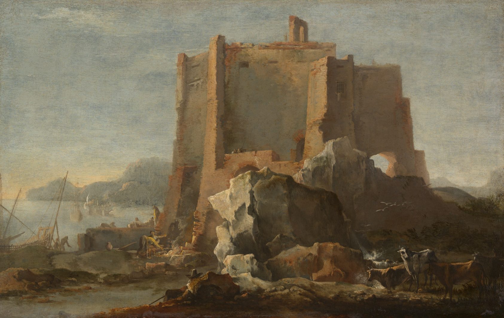 Landscape with Rock and Fortress, painting by Domenico Gargiuli (Micco Spadaro), c. 1645