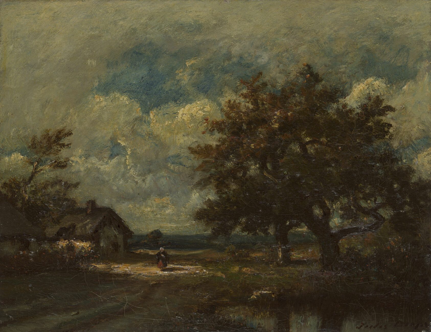 The Cottage by the Roadside, Stormy Sky, painting by Jules Dupré, c. 1860